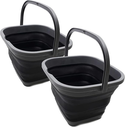 SAMMART 10L (2.6 gallon) Collapsible Rectangular Handy Basket/Bucket (Grey/Black (Set of 2))