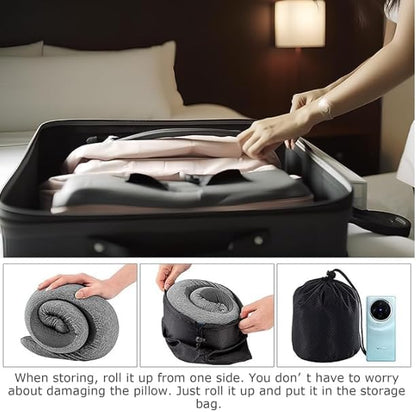 Wander Memory Foam U-Shaped Travel Pillow for Airplane, Trains, Car, Stowable, Grey