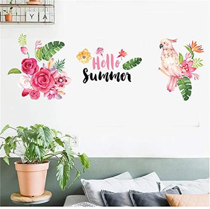 Hello Summer Parrot Decal Wall Sticker for Home, Kids Decoration, Living Room, Kitchen Removable Decals 24 inch x 35 inch