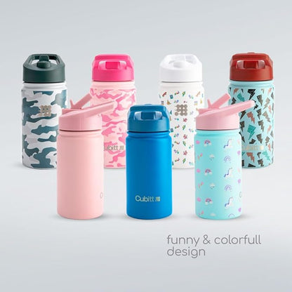 Cubitt Kids Water Bottle 14 oz with Straw Lid, Insulated Stainless Steel, Double Walled Tumbler Travel Cup, Thermo Mug, Leak Proof, Cold for up to 24 hours, Hot for up to 12 hours