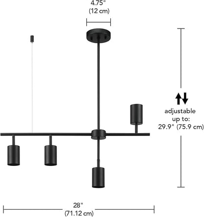 Globe Electric 64000048 4-Light Adjustable Height Geometrical Track Lighting, Matte Black, Ceiling Light, Track Light Heads, Pivot Shades, Track Lighting Kit, 4 Bulb Kitchen Light, GU10 Socket