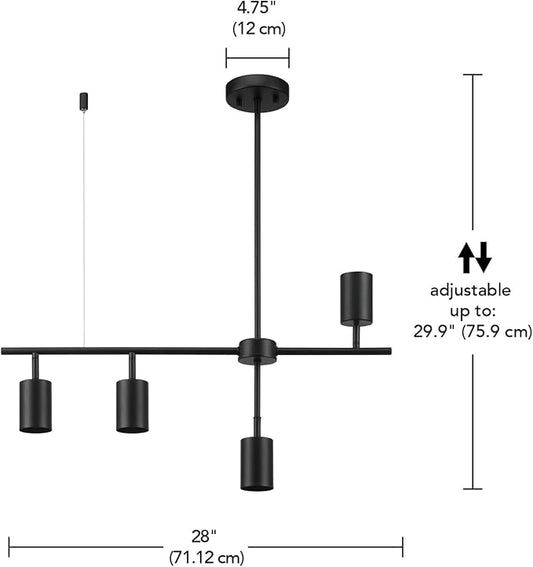 Globe Electric 64000048 4-Light Adjustable Height Geometrical Track Lighting, Matte Black, Ceiling Light, Track Light Heads, Pivot Shades, Track Lighting Kit, 4 Bulb Kitchen Light, GU10 Socket