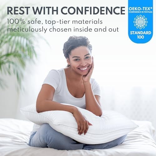 King Size Bed Pillows Set of 2 - Premium Down Alternative Cooling Pillows for Side, Back, and Stomach Sleepers Hotel Quality Fluffy Soft Microfiber Fill Breathable Skin-Friendly