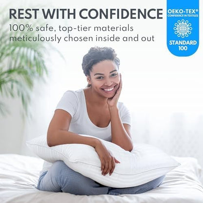 King Size Bed Pillows Set of 2 - Premium Down Alternative Cooling Pillows for Side, Back, and Stomach Sleepers Hotel Quality Fluffy Soft Microfiber Fill Breathable Skin-Friendly