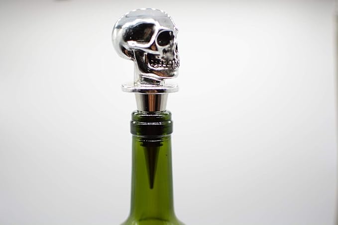 Silver Skull Bottle Wine Stoppers，Perfect Skull Theme Souvenirs Gifts for Men, Women