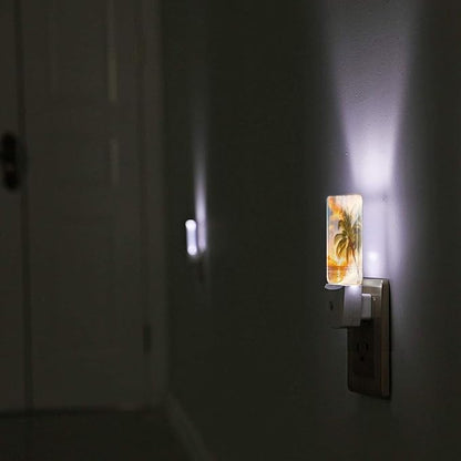 Funny Beach Tropical Palm Tree Ocean Plug in Night Light into Wall LED Nightlight Auto Sensor Dusk to Dawn lamp for Kids Room Bedroom Bathroom Nursery Kitchen Hallway Stairs Home Decorative
