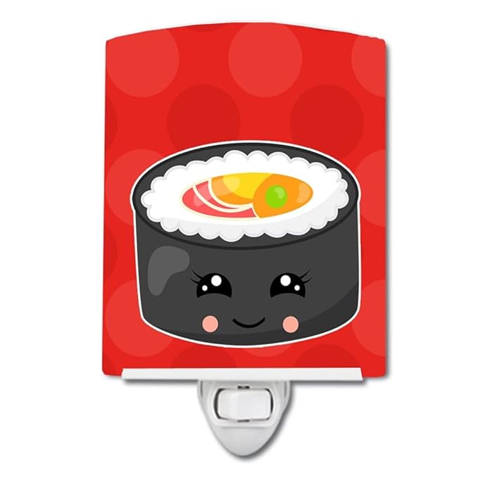 Caroline's Treasures BB8800CNL Tuna Sushi Roll with Face Ceramic Night Light Compact, UL-Certified, Ideal for Bedroom, Bathroom, Nursery, Hallway, Kitchen, 6x4x3, Multicolor
