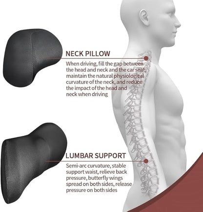 Car Lumbar Support and Car Neck Pillow - Memory Foam Ergonomic Back Cushion - Relieve Driving Fatigue - Comfort and Support Your Neck and Back - Suitable for Car Seats(Lumbar Support)