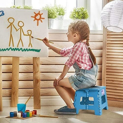 Folding Step Stool 9", Kids Step Stool, Heavy Duty Step Stools for Adults, Compact Foot Stools, Light-Weight Toddler Step Stool for Kitchen, Bathroom, Holds Up to 300 lbs (Blue)