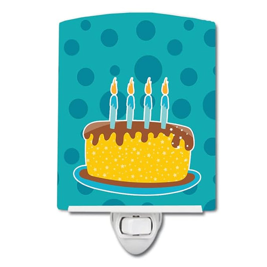 Caroline's Treasures BB9094CNL Birthday Cake Ceramic Night Light Compact, UL-Certified, Ideal for Bedroom, Bathroom, Nursery, Hallway, Kitchen, 6x4x3, Multicolor