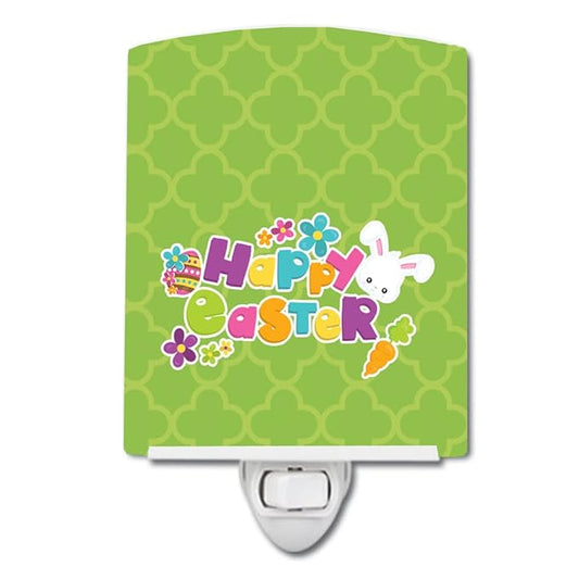 Caroline's Treasures BB6900CNL Happy Easter Green Quatrafoil Ceramic Night Light Compact, UL-Certified, Ideal for Bedroom, Bathroom, Nursery, Hallway, Kitchen, 6x4x3, Multicolor