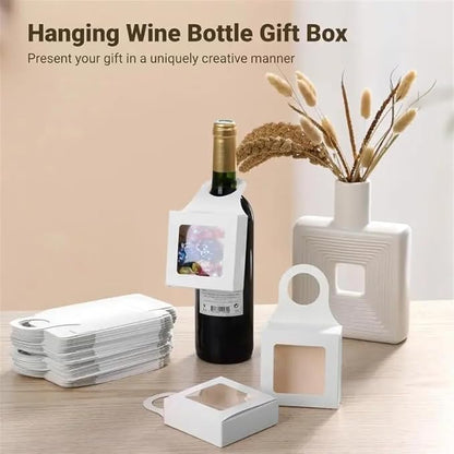 Dudnbt 30 PCS Kraft Paper Wine Bottle Box with Window 3.5 x 3.5 x 1.2 Inches for Gifts Empty Wine Bottles for Decoration Bottle Hanger Favor Box for holding Candy Truffles Chocolate Cookies (White)