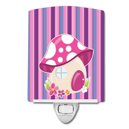 Caroline's Treasures BB6908CNL Fairy House Pink and Purple Ceramic Night Light Compact, UL-Certified, Ideal for Bedroom, Bathroom, Nursery, Hallway, Kitchen, 6x4x3, Multicolor
