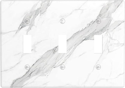 Marble Grey Wall Plate Decorative Light Switch Cover 3-Gang Triple Toggle for Bathroom Farmhouse Kitchen Bedroom White