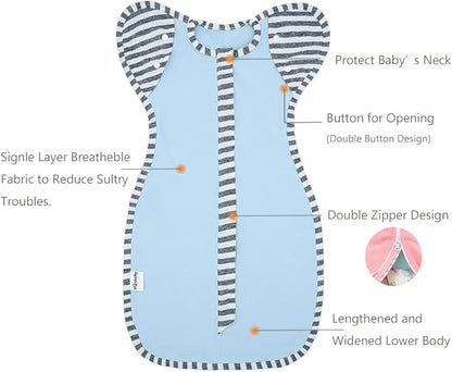 Baby Blanket Sack with Arms Free Design,Transition to Arms Free Wearable for Newborn Girl and Boy, Large 6-9Months, Blue Color