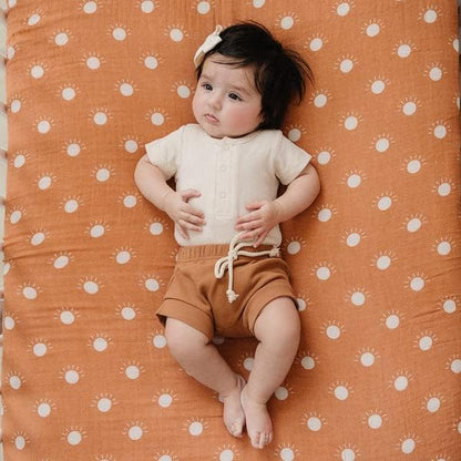 Sunshine Muslin Crib Sheet by Mebie Baby, Soft and Breathable Bed Sheets for Babies, Modern Neutral Bedding for Cribs, Standard Crib Mattress Fitted Sheet, Great for Boy or Girl Room or Nursery