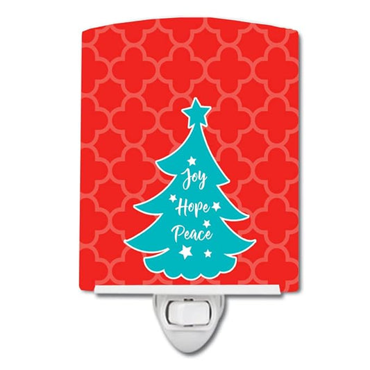Caroline's Treasures BB6969CNL Christmas Tree Red Teal Ceramic Night Light Compact, UL-Certified, Ideal for Bedroom, Bathroom, Nursery, Hallway, Kitchen, 6x4x3, Multicolor