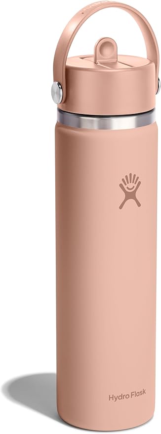 HYDRO FLASK Wide Mouth vacuum insulated stainless steel water bottle with leakproof closeable straw lid for cold water drinks, sports, travel, car and school