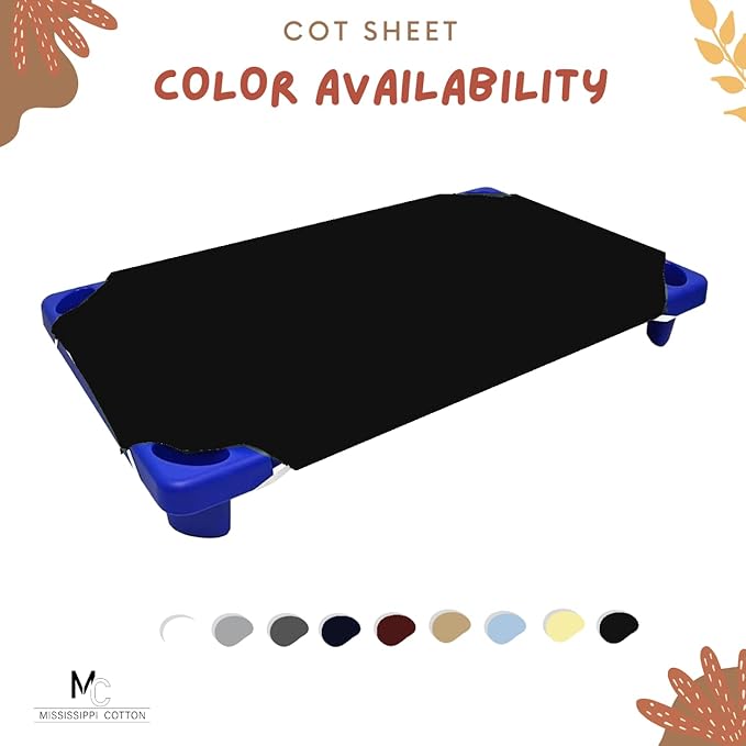 Pack of 6 Cot Sheet for Daycare Preschool Cot Bed -Polyblend Fabric with Corner Elastic Cots Sheets Fits On 22" X 40" Inches Size Toddler and Preschool Daycare Cot Black 22 X 40 Size