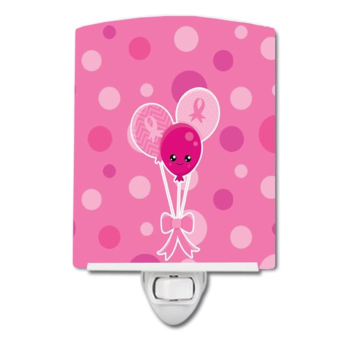 Caroline's Treasures BB6979CNL Breast Cancer Awareness Ribbon Balloons Ceramic Night Light Compact, UL-Certified, Ideal for Bedroom, Bathroom, Nursery, Hallway, Kitchen, 6x4x3, Multicolor