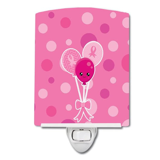 Caroline's Treasures BB6979CNL Breast Cancer Awareness Ribbon Balloons Ceramic Night Light Compact, UL-Certified, Ideal for Bedroom, Bathroom, Nursery, Hallway, Kitchen, 6x4x3, Multicolor