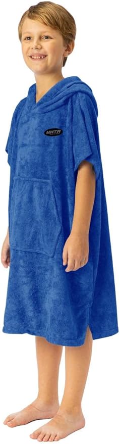Surf Poncho for Kids with Hood, Quick Dry 80% Microfiber Polyester Changing Robe Beach Towel W/Outside Pocket - Outdoor, Surfing, Swimming, Bathing, Travelling, Camping, Pool (Royal Blue)…
