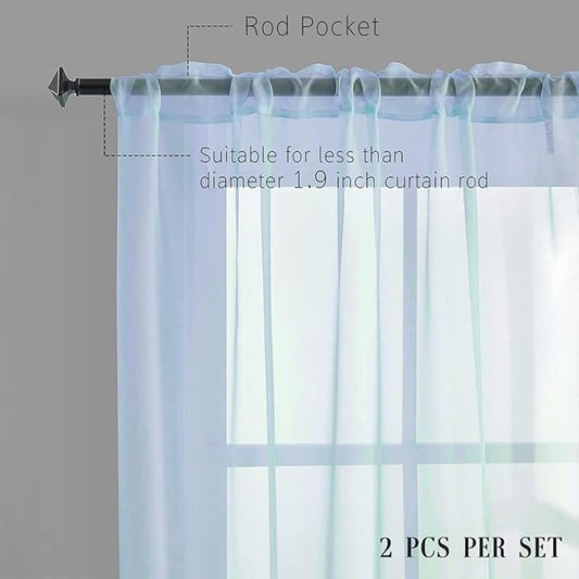 Baby Blue Sheer Curtains 84 Inches Long for Bedroom Rod Pocket Sheer Voile Curtains Panels Light Filtering Blue Sheer Drapes for Windows/Living Room/Boys/Kids Room 52x84 2 Panels