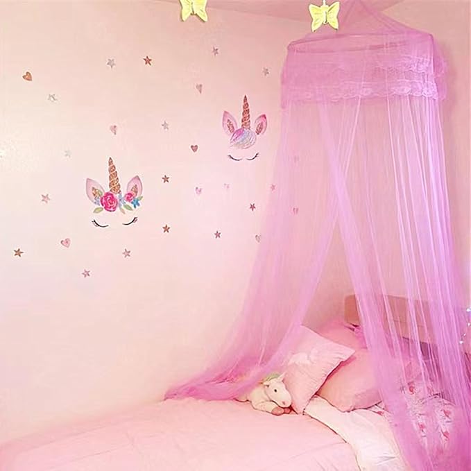 Eimilaly Lace Bed Canopy Mosquito Netting, Princess Bed Canopy for Girls Room Decor, Green/Single Door