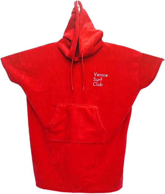 Cotton/Microfiber Kids Surf Poncho, Wetsuit Changing Towel Bath Robe with Hood and Pocket for Ages 3-7 and 8-12 (Coral Red, 3-7 Years)