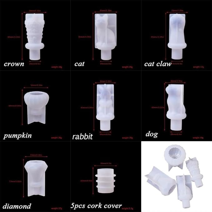 5Pcs White Bottle Stopper Silicone Mold,Crystal Epoxy Wine Bottle Stopper Mold,Reusable Beverage Bottle Stoppers Silicone Molds Cork Cover Wine Stoppers,Bar and Wine Tools Wine Stoppers and Pourers