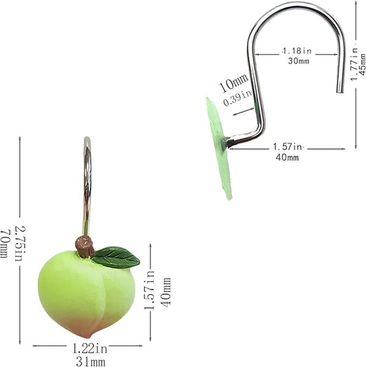 Shower Curtain Hooks, Kiwi Resin Hooks, Bathroom Shower Rod Decoration Set, 12 Pieces