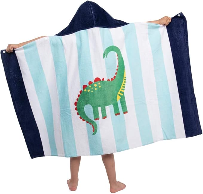 Kids Hooded Bath Beach Towel Girls Boys, Super Absorbent & Soft Towel Poncho with Cute Design, 30 x 50 Inch After Pool Wrap Towel with Hood (Dinosaur)