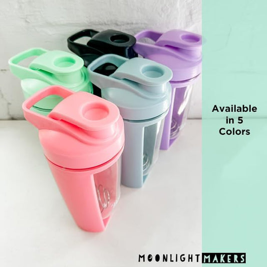 Moonlight Makers Cute 16oz Protein Shaker Bottle with Steel Whisk Ball, Leakproof Gym Bottle, Shaker Cups for Protein Shakes, Dishwasher Safe, Fitness Gifts, Preworkout Drink Mixer