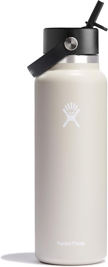 HYDRO FLASK Wide Mouth vacuum insulated stainless steel water bottle with leakproof closeable straw lid for cold water drinks, sports, travel, car and school