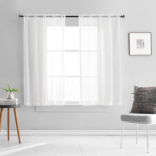 White Sheer Voile Curtains Translucent Solid Color Window Treatment 45 Inches Long Panels Rod Pocket White Sheers for Bedroom Living Room 2 Panels 52x45