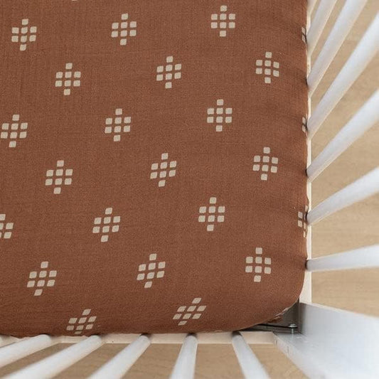 Chestnut Textile Muslin Crib Sheet by Mebie Baby, Soft and Breathable Bed Sheets for Babies, Modern Neutral Bedding for Cribs, Standard Crib Mattress Fitted Sheet,Great For Boy or Girl Room or Nursery