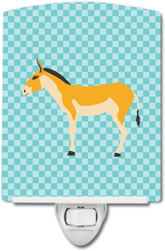 Caroline's Treasures BB8028CNL Turkmenian Kulan Donkey Blue Check Ceramic Night Light Compact, UL-Certified, Ideal for Bedroom, Bathroom, Nursery, Hallway, Kitchen, 6x4x3, Multicolor