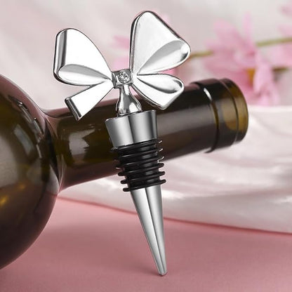 Bowknot Christmas Wine Bottle Stoppers, Holiday Decor - zinc alloy Decorative Wine Stoppers - Wine Gift for Hostess - Cute Wine and Beverage Corker Bottle Sealers (6 pcs)