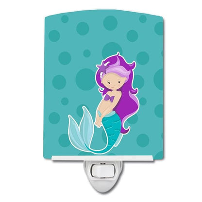 Caroline's Treasures BB8826CNL Beach Mermaid Purple Hair Ceramic Night Light Compact, UL-Certified, Ideal for Bedroom, Bathroom, Nursery, Hallway, Kitchen, 6x4x3, Multicolor