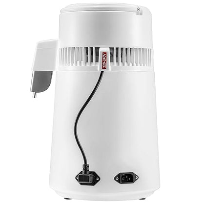 VEVOR 1.1Gal Water Distiller, 0.3Gal/H, Distilled Water Maker Machine 750W 0-99H Timing Set Temp Display, 304 Stainless Steel Countertop Distiller Plastic Carafe Cleaning Powder 3 Carbon Packs, White