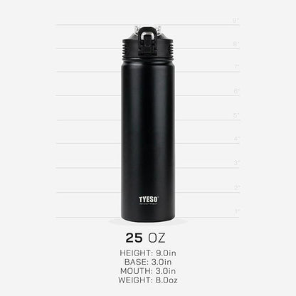 TYESO Water Bottle with Carrying Handle Lid | Insulated Stainless Steel Thermos | Travel Water Bottles for Gym & Sports | Leak Proof & BPA Free | All Day Collection | 25oz (Sky Blue)