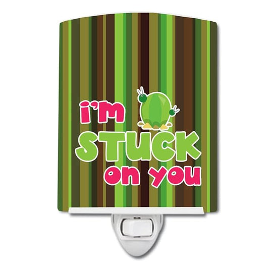 Caroline's Treasures BB6851CNL Cactus I'm Stuck on You Ceramic Night Light Compact, UL-Certified, Ideal for Bedroom, Bathroom, Nursery, Hallway, Kitchen, 6x4x3, Multicolor