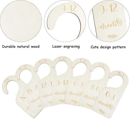 CRASPIRE 8Pcs Wooden Newborn Baby Wardrobe Dividers Nursery Closet Organizers from 1 to 24 Month Baby Hanger Seperaters Nursery Infant Wardrobe Hangers Divider for Newborn Shower Decor