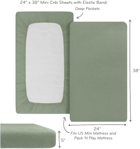 Denmark - Super Soft Muslin Mini Crib Sheets - 24'' x 38'' - 100% Organic Baby Crib Sheets for Boys and Girls (Roman Green)