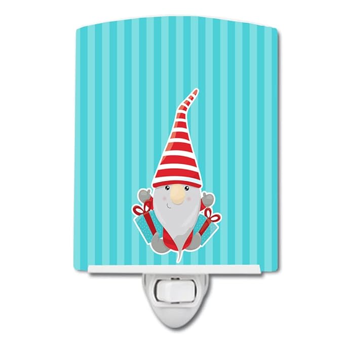 Caroline's Treasures BB8786CNL Christmas Gnome Presents Ceramic Night Light Compact, UL-Certified, Ideal for Bedroom, Bathroom, Nursery, Hallway, Kitchen, 6x4x3, Multicolor