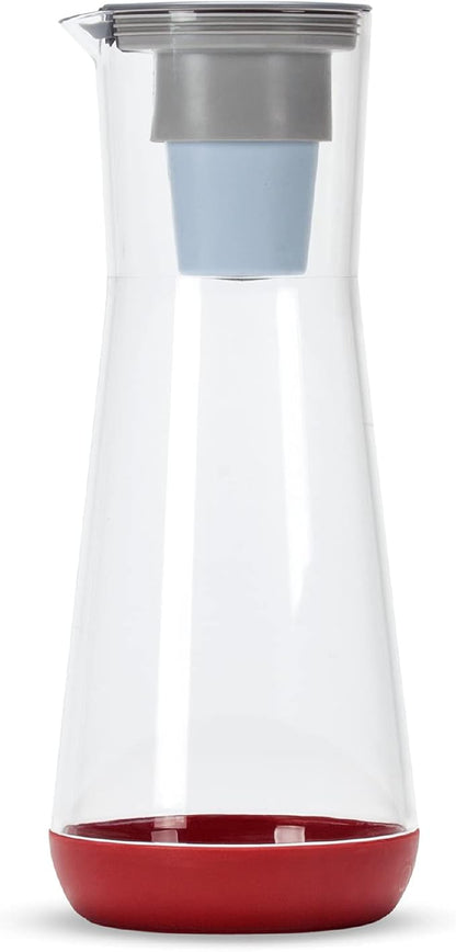 Hydros Water Filter Pitcher, 40 oz Slim Design, Patented Fast Flo Tech, Dishwasher Safe, Fills in Just 40 Seconds, BPA Free, 5 Cup Capacity, Red