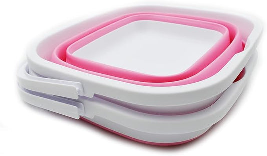 SAMMART 10L (2.6 gallon) Collapsible Rectangular Handy Bucket (White/Pink (Set of 2))