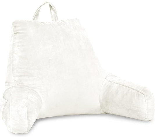 LOVTEX Reading Pillow with Removable Cover, Back Pillow for Sitting Up in Bed with Arms and Pockets, Bed Rest Pillow Adult, 20 x 15 Inches(White)