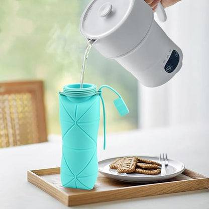 Silicone Foldable Water Bottles For Travel,Lightweight, Leakproof, and Reusable Perfect for Travel, Camping, Yoga, and Outdoor Sports,BPA Free, 20 oz （Green and grey）