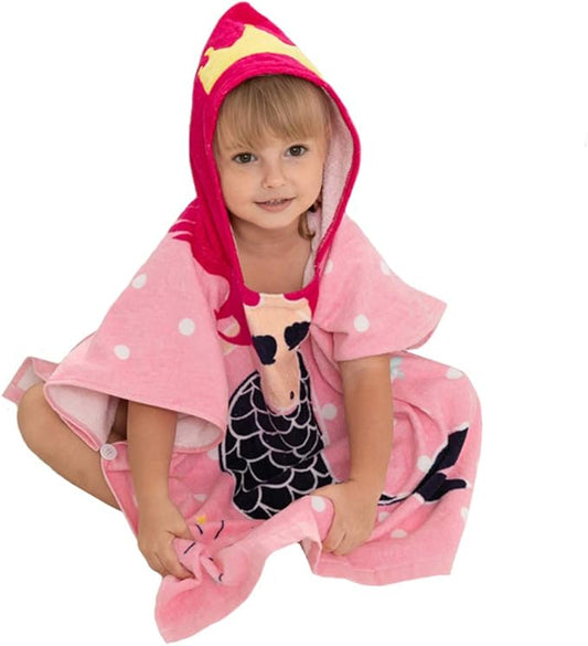 TONWHAR Kids Bath/Pool/Beach Hooded Poncho Towel-Cartoon Animal Pattern Cotton Beach Towel for Baby and Kids (Mermaid, 5-9 Years/Height:43.3"-51.2")